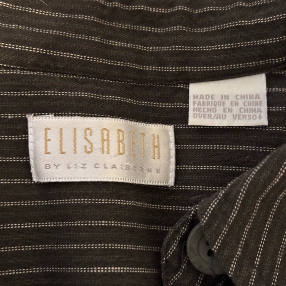 Claiborne Women's Black Pinstripe Button Down Shirt - Picture 2 of 8